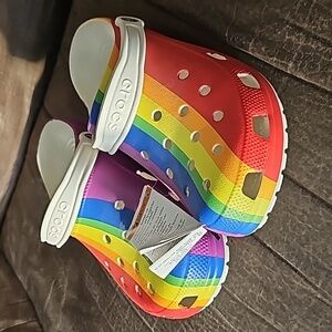 Men's size 11 Crocs, Rainbow